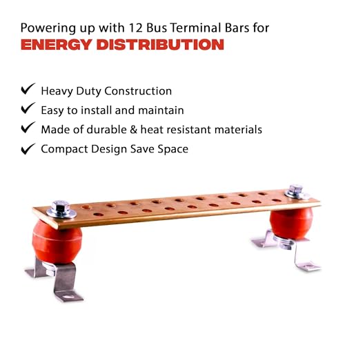Copper Bus Bar 12" Ground Bar - Grounding Kit - Terminal Busbar - Grounding Terminal - Electrical Ground Bar - Grounding Busbar - Copper Ground Bus 2.5kV Insulators - Copper Ground Rod