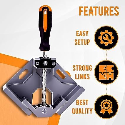 Single Handle 90 Degree Right Angle Clamp - Adjustable Aluminium Alloy Quick Grip Corner Clip Clamp Tool for Woodworking, Welding, Photo Frame and Other Projects