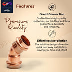 45 Degree Elbow Copper Fitting - 1” - 1/2" - 3/4" - Copper Elbow Cpvc Pipe Fitting - 45 Degree Copper Elbow Pipe For Plumbing & Heating Systems