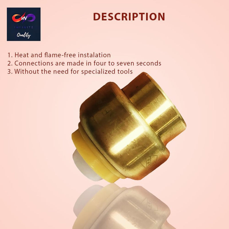 3/4" - 1/2" - Push Fit End Cap - Push Cap to Connect Plumbing Fitting Push Cap - Push to Connect Plumbing Fitting