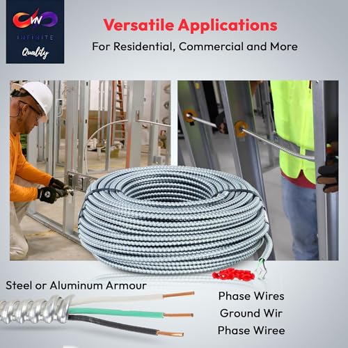 12/2 - 12/3 - Solid Metal Clad Cable with Ground Wire - MC Aluminium Armor and Stranded Copper Conductor