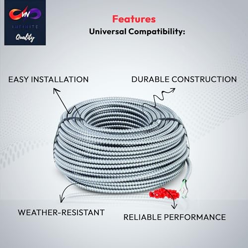 Solid Metal Clad 12/2 Cable with Ground Wire 250 Feet - MC Aluminium Armor and Stranded Copper Conductor (250ft Cut)