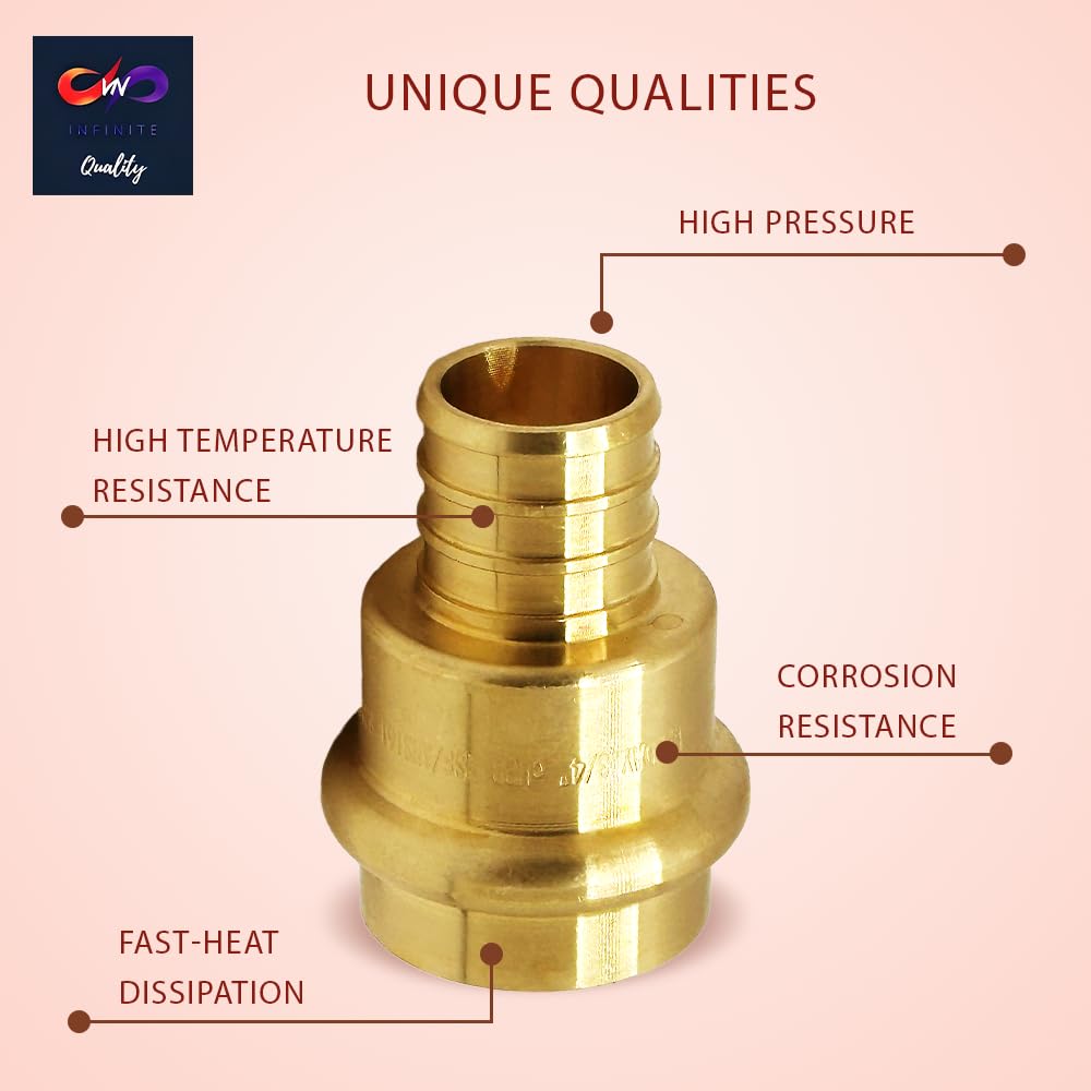 1/2 Inch PEX Expansion Press Coupling Brass Adapter - for Copper and PEX Pipe Connection - Durable 1/2inch Press X 1/2" Crimp Fittings for Seamless Installation (Pack of 10)