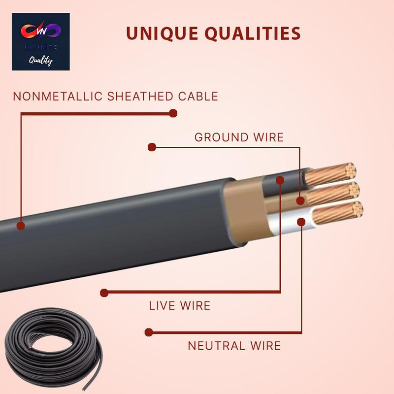 6/3 NM-B Residential Indoor Wire 15ft - 25ft - 50ft - 75ft - 100ft - 125ft Coil, Non-Metallic - Sheathed Cable Black