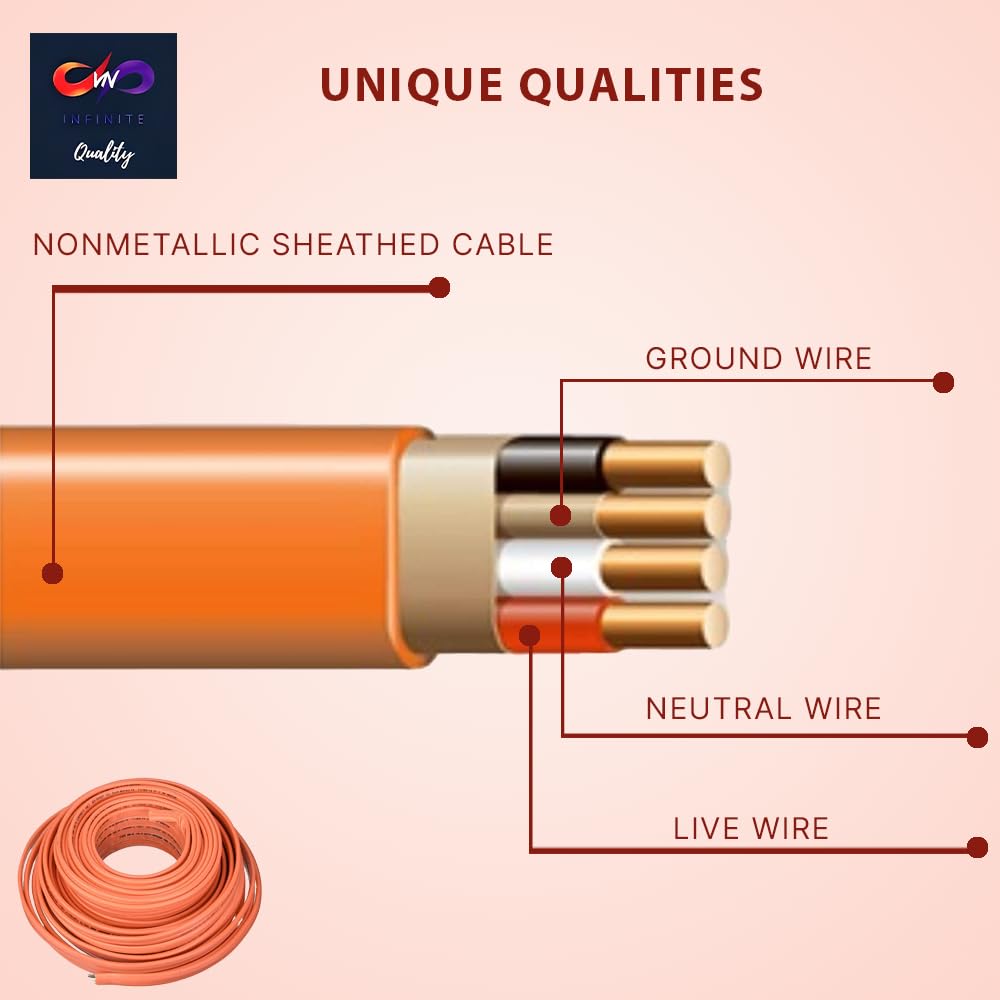 10/3 NM-B Sheathed Cable - Non-Metallic with Ground Residential Indoor Electrical Wire Type NM-B Orange