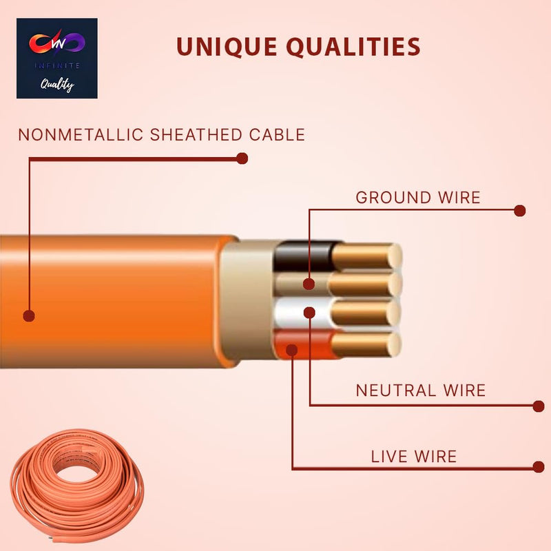 10/3 NM-B Sheathed Cable 15ft - 25ft - 50ft - 100ft Coil, Non-Metallic with Ground Residential Indoor Electrical Wire Type NM-B Orange