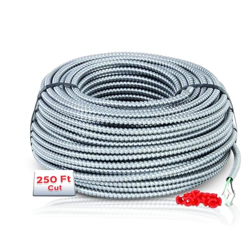 Solid Metal Clad 12/2 Cable with Ground Wire 250 Feet - MC Aluminium Armor and Stranded Copper Conductor (250ft Cut)