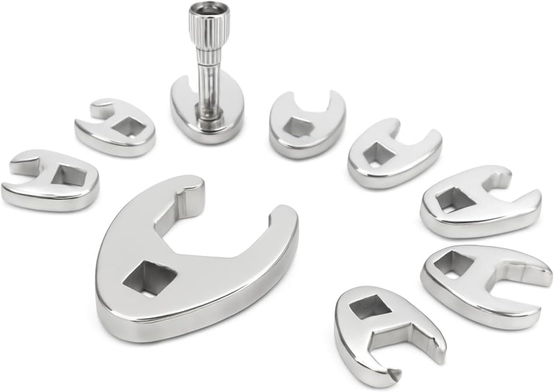 3/8" - 1" Crowfoot Wrench Set - SAE & Metric 11 Pieces Wrench Set With Clip On Organizer Easily Access Hard To Reach Areas - Stainless Steel Tool For Mechanics Great For Automotive Repair Work
