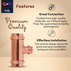 Propress - 3/4"x1/2"x1/2"  - 3/4"x3/4"x1/2" - Reducing Tee Brass Barb Crimp Fittings - Propress Pex Crimping Tool Fittings - Brass Crimp Fittings For Pex Tubing Connection