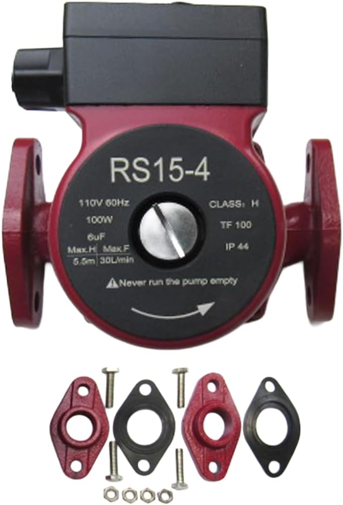 110V Water Pressure Booster Pump Stainless Steel with Flange Hot Water Circulation Recirculating Pump 3/4 NPT for Floor Boiler Hot Water Heater System (RS15/4-130 Red)