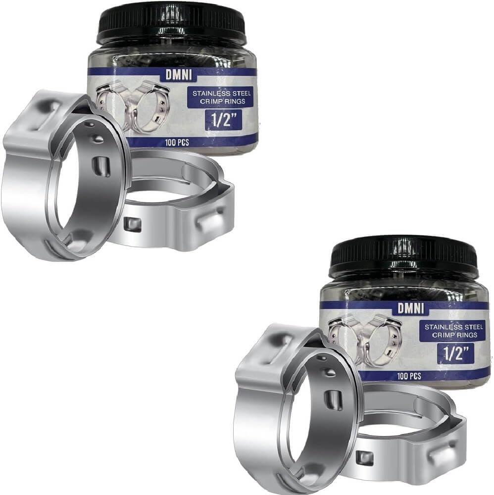 Stainless Steel Cinch Clamps Crimp Rings - 1/2" Pinch Clamps For Pex Tubing Pipe Fitting Connections - 100 PCS