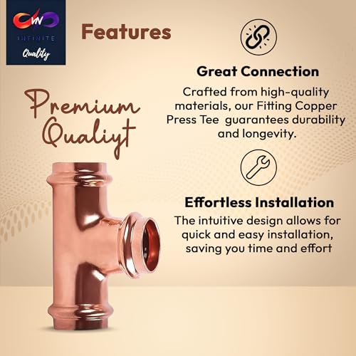 1" - 1/2" - 3/4" - ProPress Fitting Copper Press Tee - Zero Lead Pro Press Copper Plumbing Pipe Fitting Connection Tool for Commercial and Residential Use
