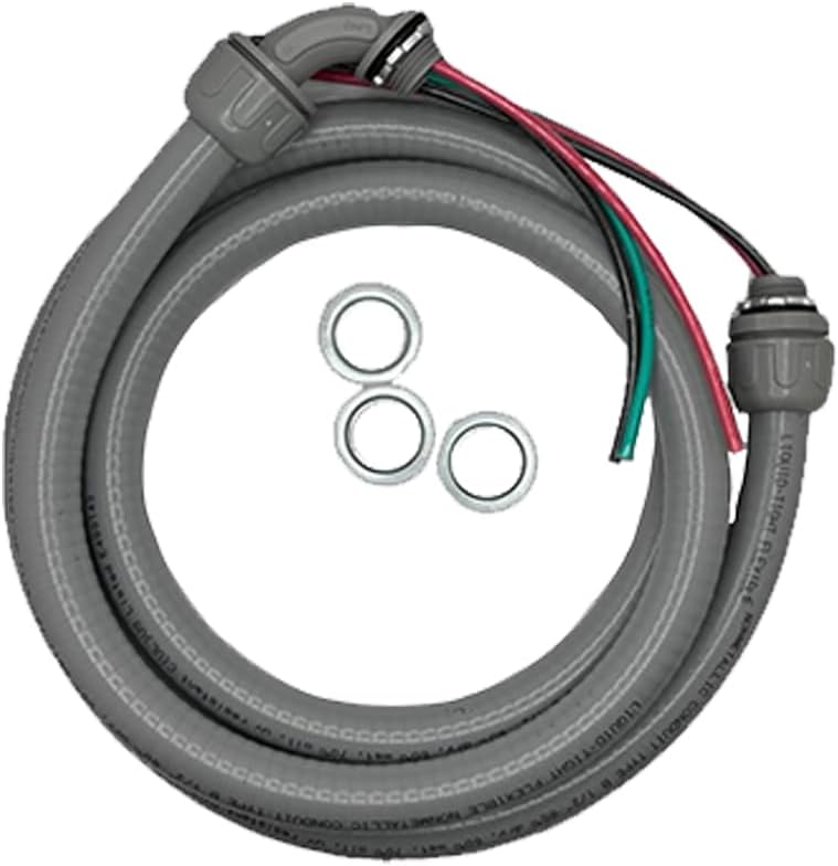 1/2" x 3/4" AC Whip Electrical Conduit Kit - 1/2" x 3/4" - Flexible Non-Metallic Liquid Tight - 10 Gauge Wires - Flexible Electrical Conduit - 90 Degree Connector