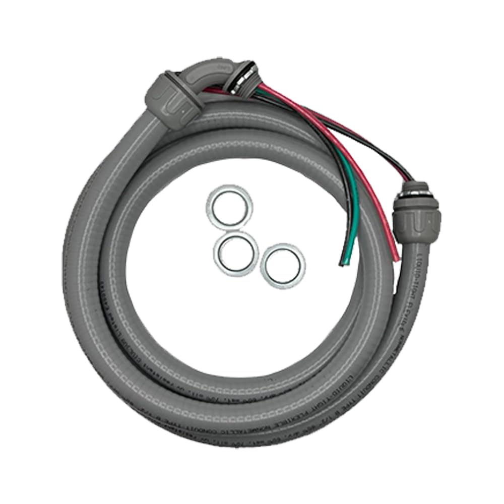 1/2" x 3/4" AC Whip Electrical Conduit Kit - 1/2" x 3/4" - Flexible Non-Metallic Liquid Tight - 10 Gauge Wires - Flexible Electrical Conduit - 90 Degree Connector