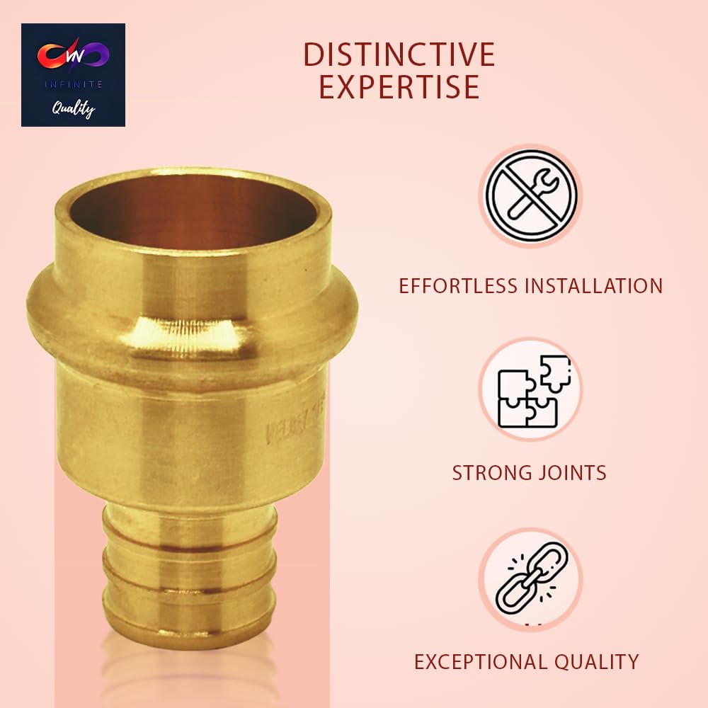 1/2 Inch PEX Expansion Press Coupling Brass Adapter - for Copper and PEX Pipe Connection - Durable 1/2inch Press X 1/2" Crimp Fittings for Seamless Installation (Pack of 10)