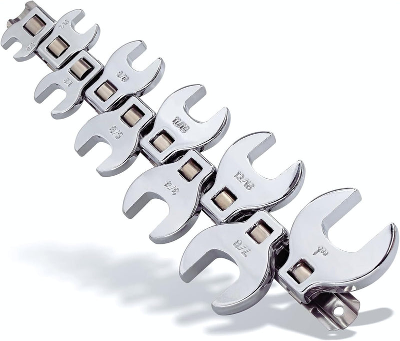 3/8" - 1" Crowfoot Wrench Set - SAE & Metric 11 Pieces Wrench Set With Clip On Organizer Easily Access Hard To Reach Areas - Stainless Steel Tool For Mechanics Great For Automotive Repair Work