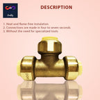1/2" - 3/4" - Push Fit Plumbing Tee - Push to Connect Brass Plumbing Fittings - Fitting to Connect PEX, Copper, CPVC