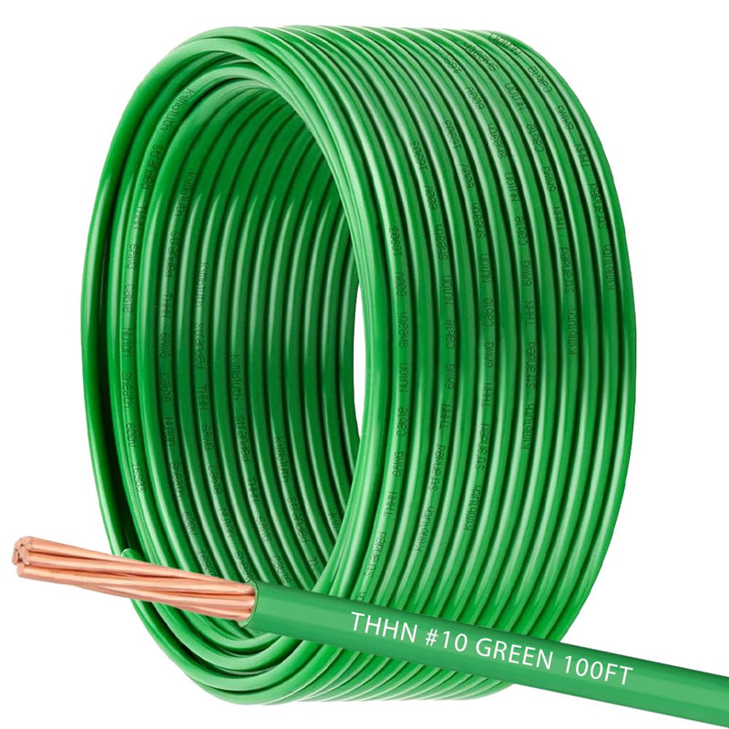 6 AWG THHN Wire 6 Gauge Stranded Copper Wire Rated up to 600V THWN-2 Building Wire 19-Stranded Nylon Jacket for Residential, CNC, Ground, Industrial (100FT Green)