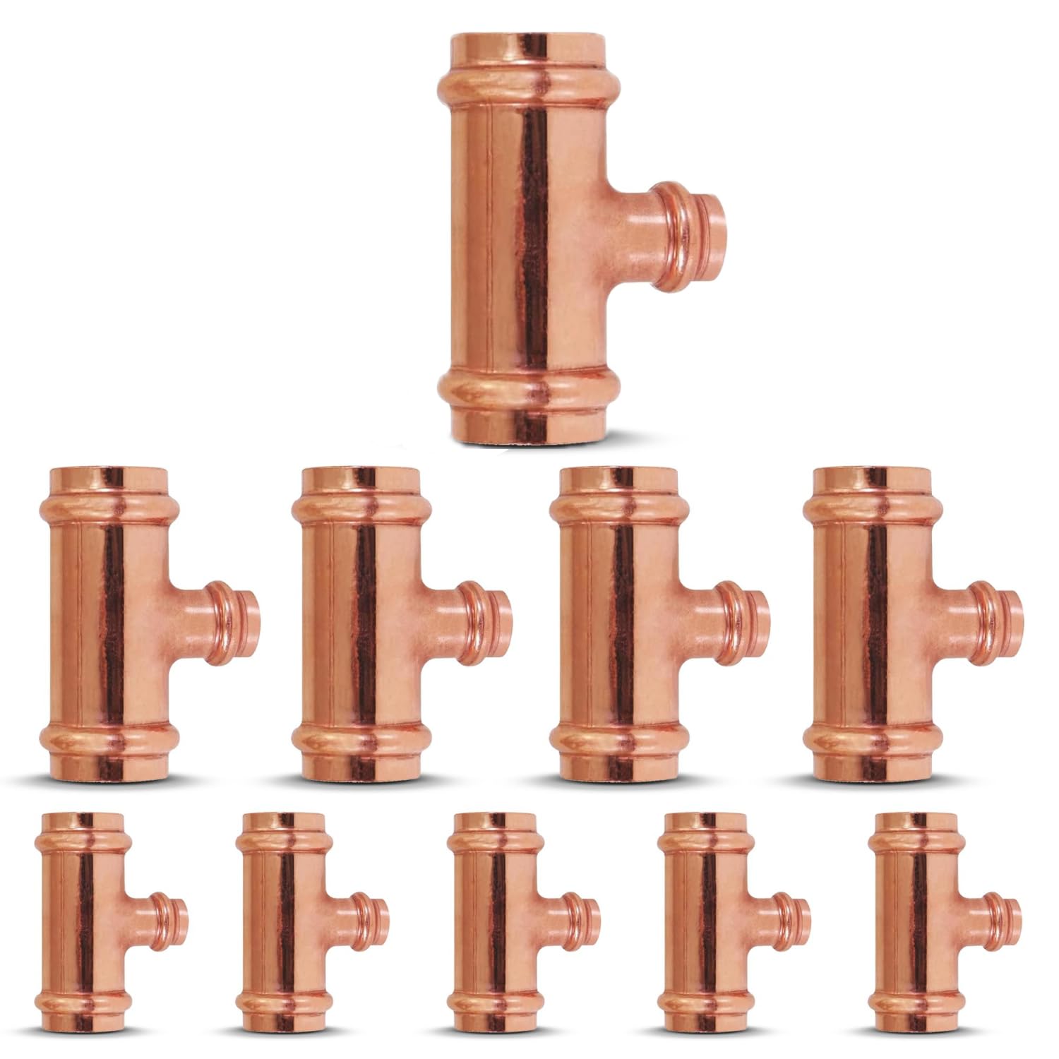 Propress - 3/4"x1/2"x1/2"  - 3/4"x3/4"x1/2" - Reducing Tee Brass Barb Crimp Fittings - Propress Pex Crimping Tool Fittings - Brass Crimp Fittings For Pex Tubing Connection