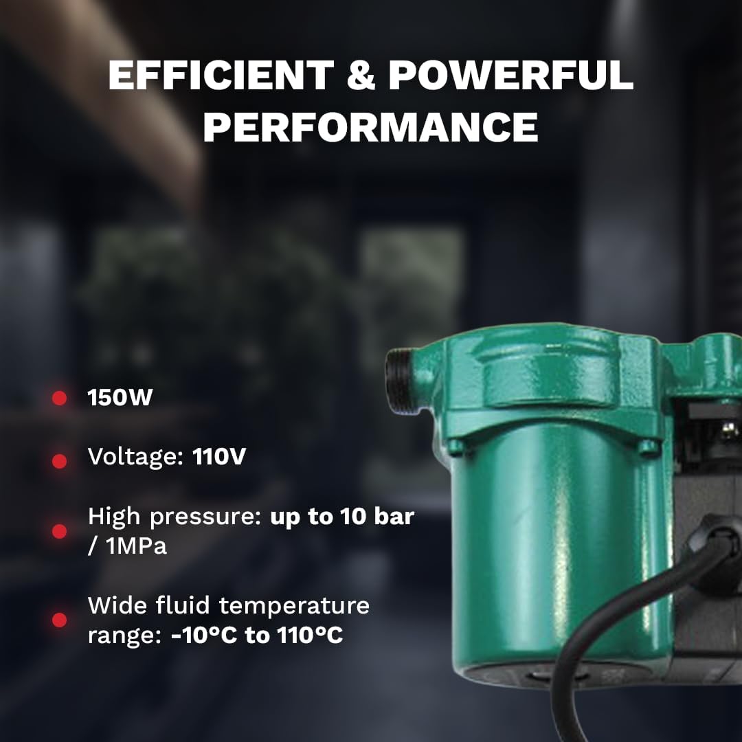 110V 150W Water Pressure Booster Pump Cast Iron Hot Water Circulation Recirculating Pump with US plug for Floor Boiler Hot Water Heater System (DM15-110 Green)