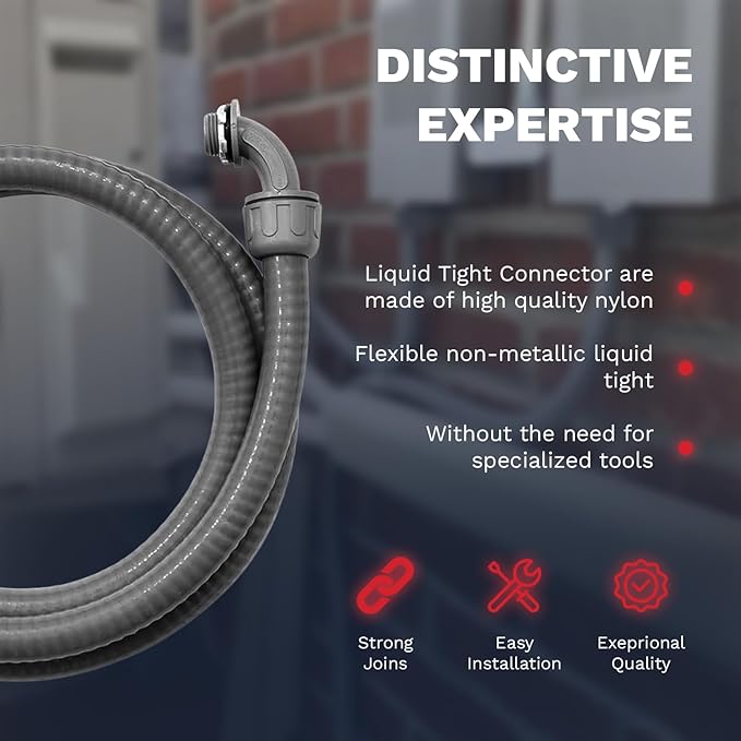1/2"-3/4" Liquid-Tight Conduit UL Certification - Flexible Non-Metallic Liquid Tight Electrical Flexible Conduit with 5 Straight and 3 90-Degree Connector Fittings