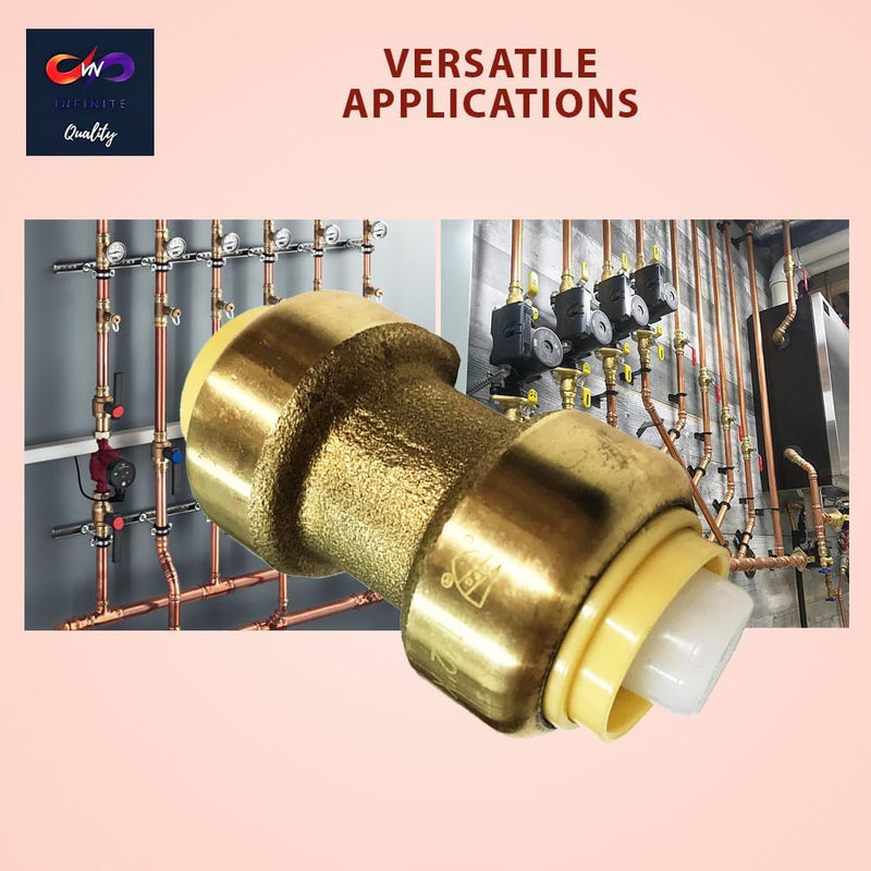 Fittings 1/2" - 3/4" Pushfit Straight Coupling - 1/2" x 1/2" - 3/4" x 3/4" - PEX Brass Push-fit Coupling - Push-to-Connect Plumbing Fittings for PEX Copper CPVC
