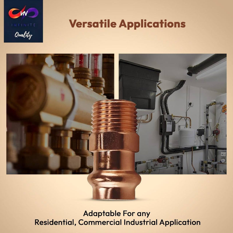 1/2" - 3/4" ProPress Fittings  Male Adapter - Pressure Copper Fitting P x Male NPT - Connection for Residential, Commercial - Durable, Reliable