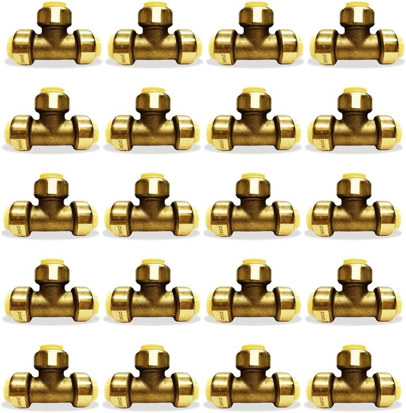 1/2" - 3/4" - Push Fit Plumbing Tee - Push to Connect Brass Plumbing Fittings - Fitting to Connect PEX, Copper, CPVC