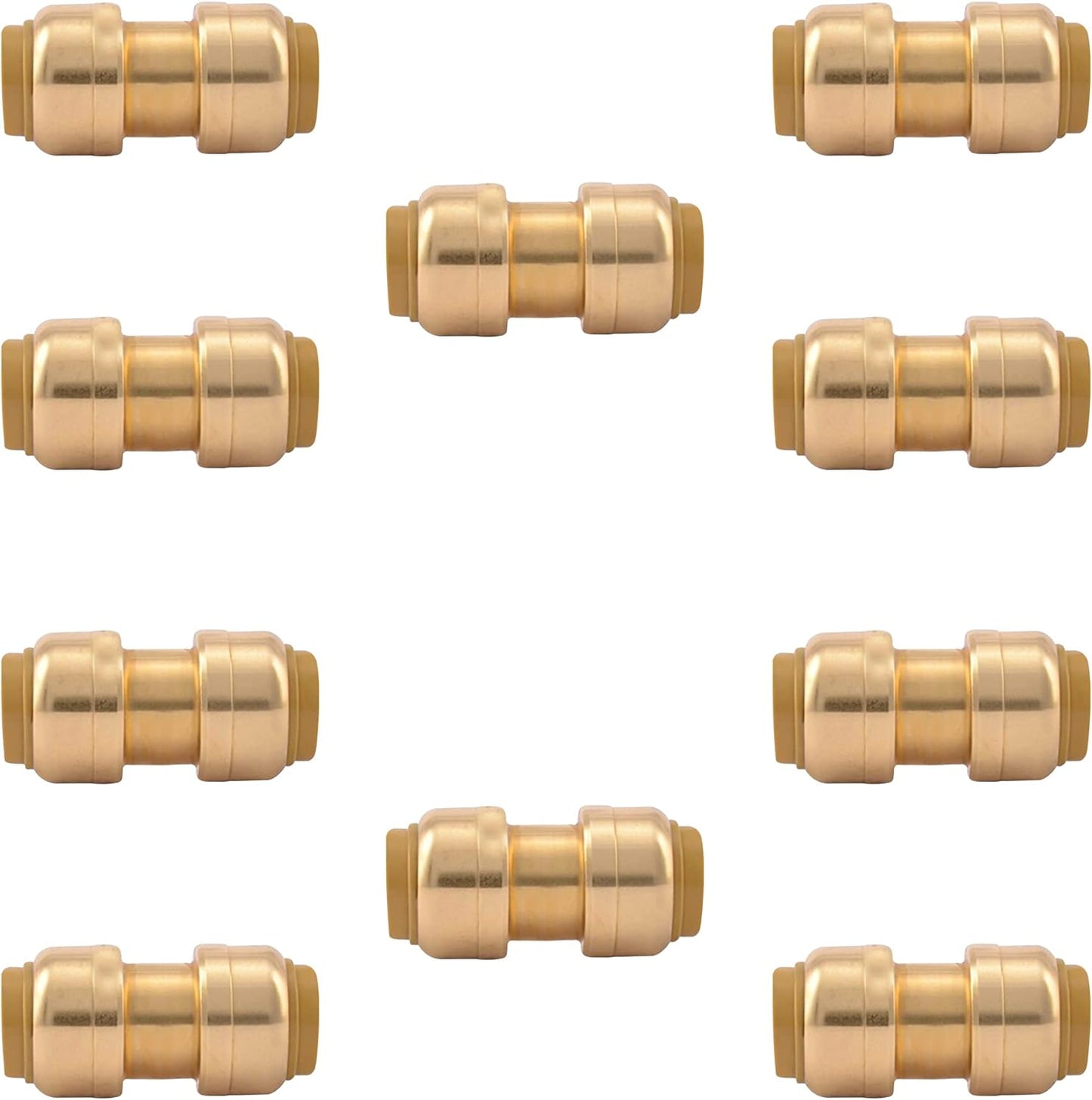 1/2" x 1/2" - 3/4" x 3/4" Pushfit Straight Coupling, PEX Brass Push-fit Coupling, Straight Coupling Push-Fit Fitting to Connect Pex, Push-to-Connect Plumbing Fittings for PEX, Copper, CPVC