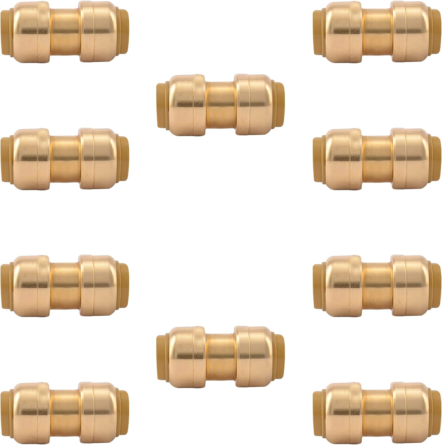 1/2" x 1/2" - 3/4" x 3/4" Pushfit Straight Coupling, PEX Brass Push-fit Coupling, Straight Coupling Push-Fit Fitting to Connect Pex, Push-to-Connect Plumbing Fittings for PEX, Copper, CPVC