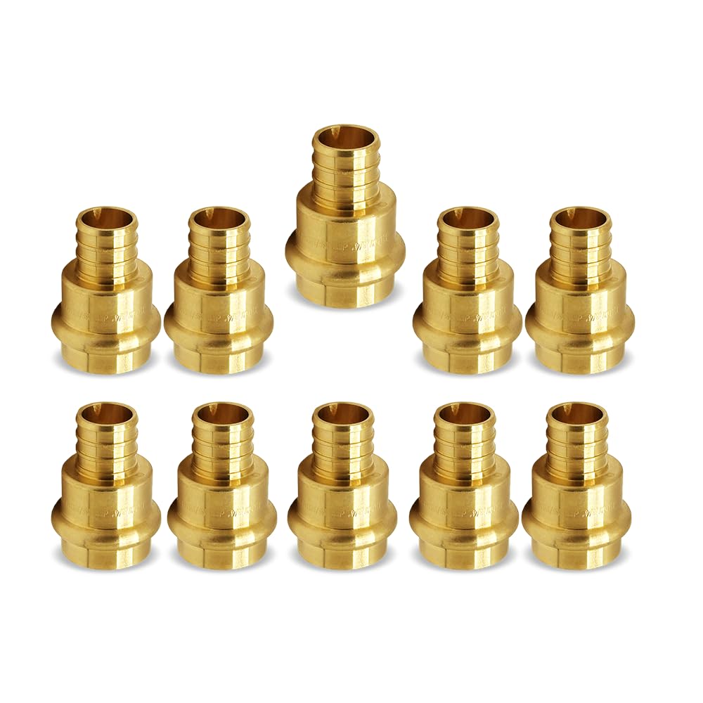 1/2 Inch PEX Expansion Press Coupling Brass Adapter - for Copper and PEX Pipe Connection - Durable 1/2inch Press X 1/2" Crimp Fittings for Seamless Installation (Pack of 10)