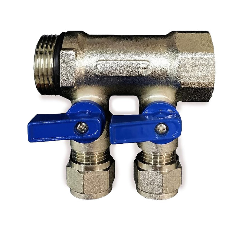 2 - 12 Loops Ball Valve Brass Pex Manifold 1" trunk for 1/2" Pex Tubing w/brackets
