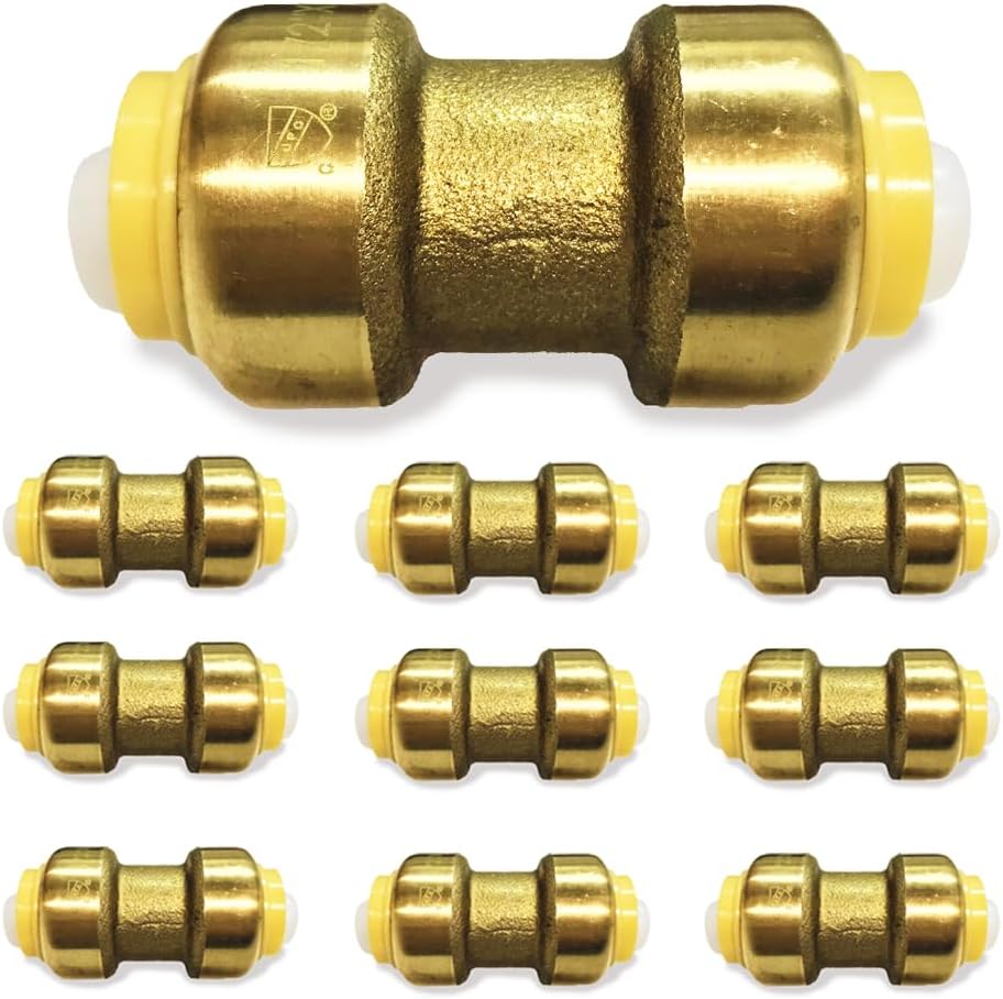 Fittings 1/2" - 3/4" Pushfit Straight Coupling - 1/2" x 1/2" - 3/4" x 3/4" - PEX Brass Push-fit Coupling - Push-to-Connect Plumbing Fittings for PEX Copper CPVC