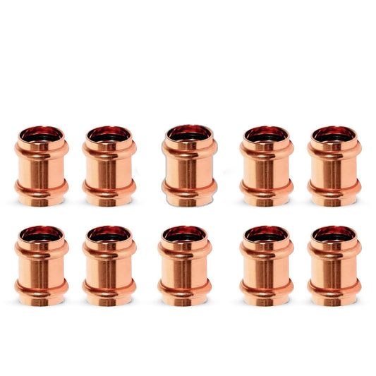 Propress Fitting Copper Coupling – 3/4” Zero Lead Copper Coupling with Stop Press x Press Straight Coupling Pack of 10 – Easy to Install and Reliable Fitting