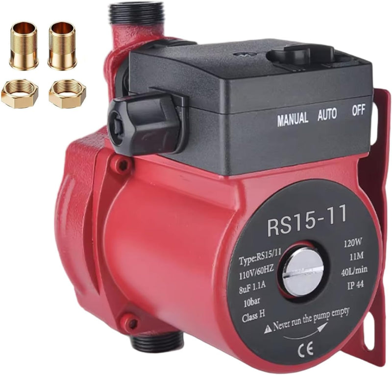 110V 150W Water Pressure Booster Pump Stainless Steel Hot Water Circulation Recirculating Pump 3/4 NPT for Floor Boiler Hot Water Heater System (DM15-110 Red)