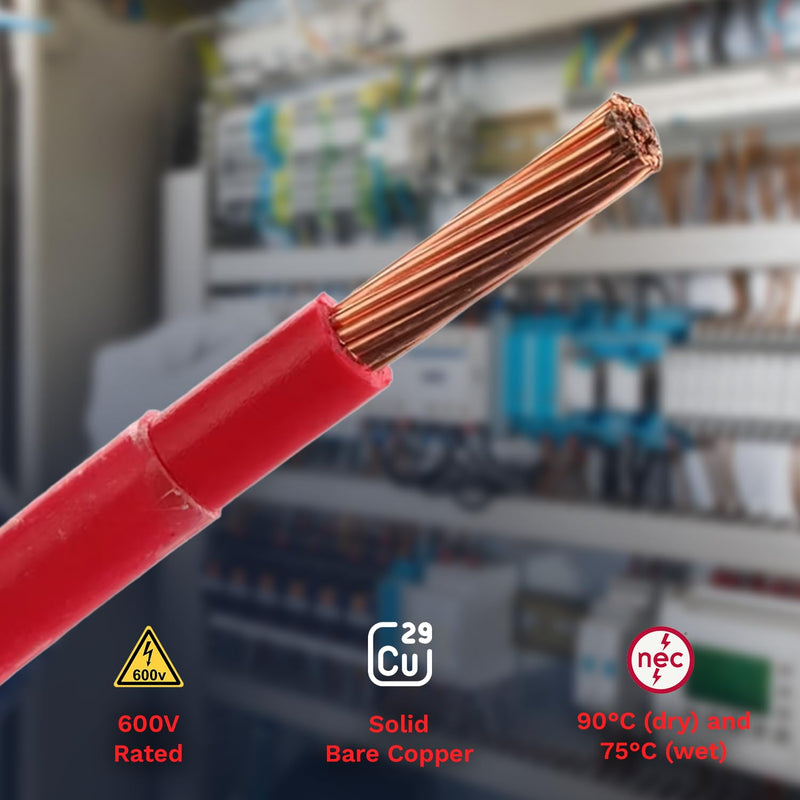 12AWG THHN Wire 12 Gauge 100 FT OFC Copper Electrical Stranded Copper Conductor 600V Building Wire with PVC Nylon Insulation Red 100 ft