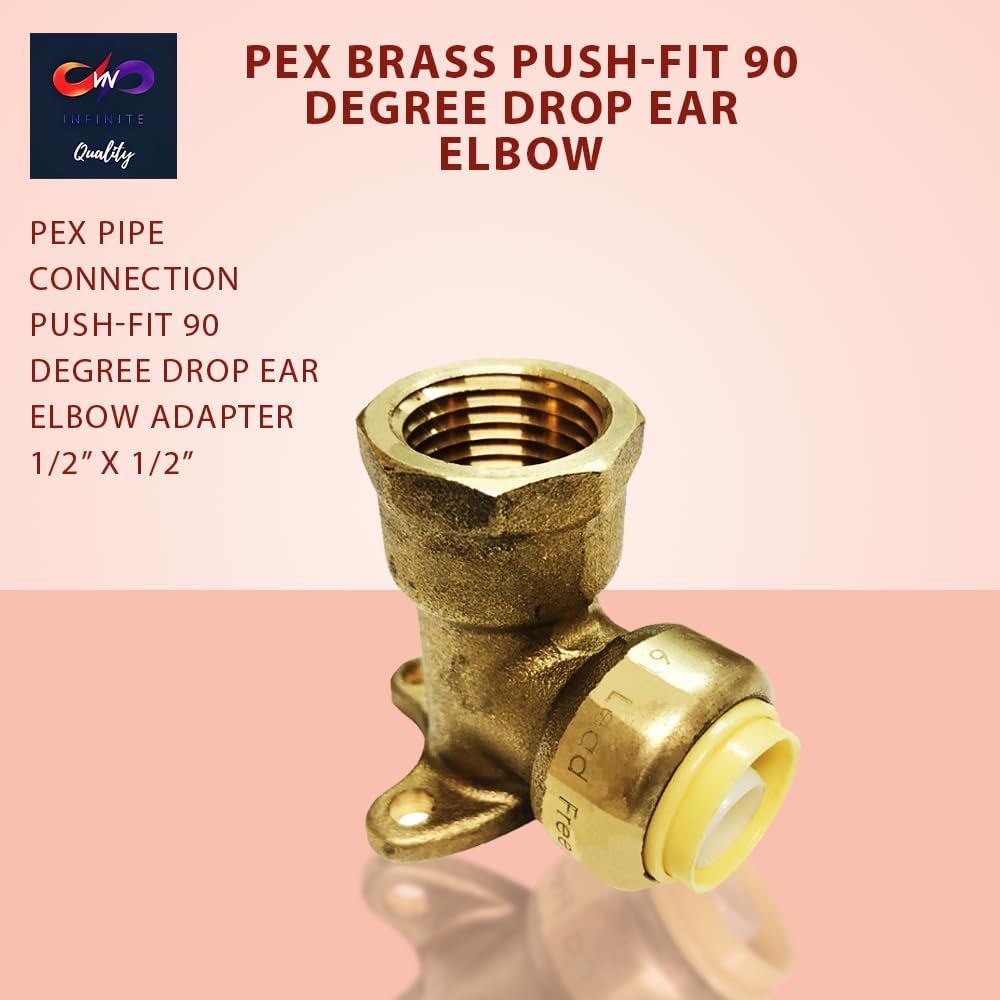 1/2" x 1/2" - 90 Degree Drop Ear Elbow - Push Fit Plumbing Fittings - NPT Female Adapter with Disconnect Clip - Push-to-Connect - PEX Fittings for PE-RT, CPVC Pipe