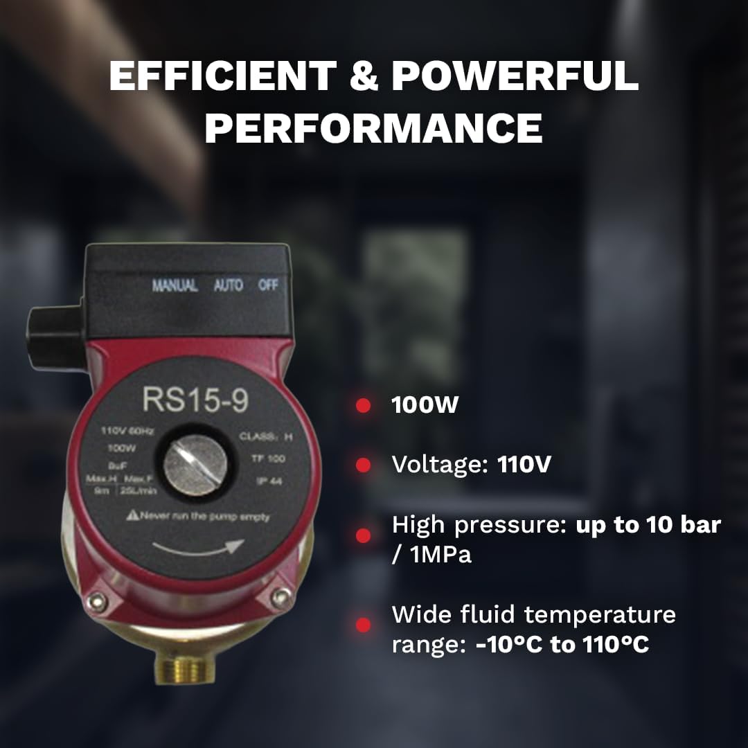 110V 120W Water Pressure Booster Pump Brass Hot Water Circulation Recirculating Pump with US plug for Floor Boiler Hot Water Heater System (DM15-90 Red)