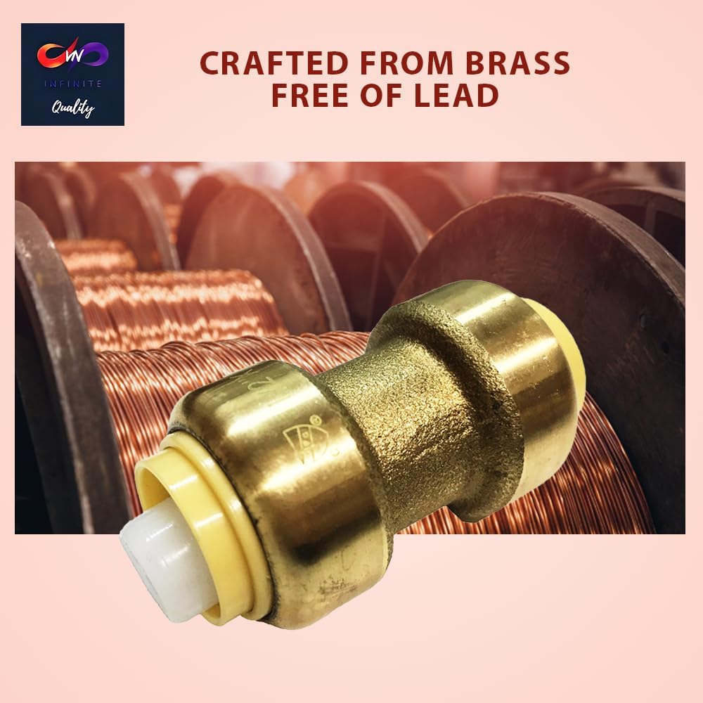 Fittings 1/2" - 3/4" Pushfit Straight Coupling - 1/2" x 1/2" - 3/4" x 3/4" - PEX Brass Push-fit Coupling - Push-to-Connect Plumbing Fittings for PEX Copper CPVC