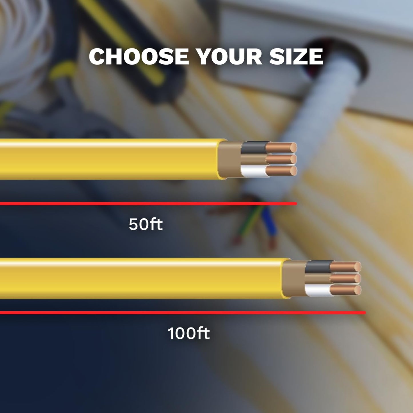 12/2 Type W/G NM-B Solid Indoor Sheathed Cable Yellow Electrical Wire 12 Gauge Wire 2 Conductors Non-Metallic with Ground Wire