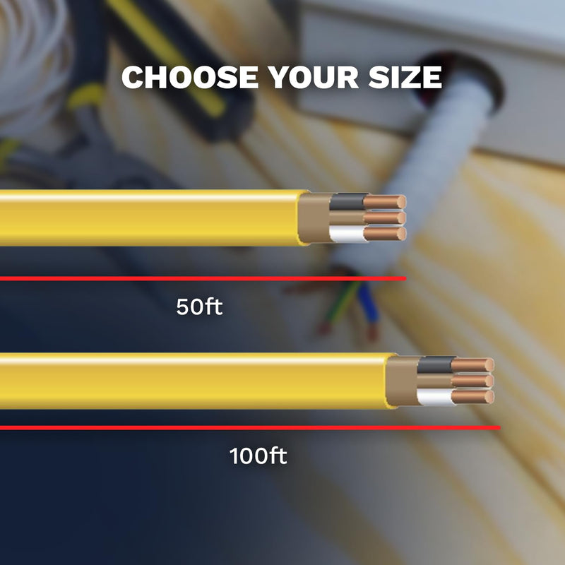 12/2 Type W/G NM-B Solid Indoor Sheathed Cable 25ft - 50ft - 100ft - 250ft Coil, Yellow Electrical Wire 12 Gauge Wire 2 Conductors Non-Metallic with Ground Wire