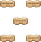 1/2" x 1/2" - 3/4" x 3/4" Pushfit Straight Coupling, PEX Brass Push-fit Coupling, Straight Coupling Push-Fit Fitting to Connect Pex, Push-to-Connect Plumbing Fittings for PEX, Copper, CPVC