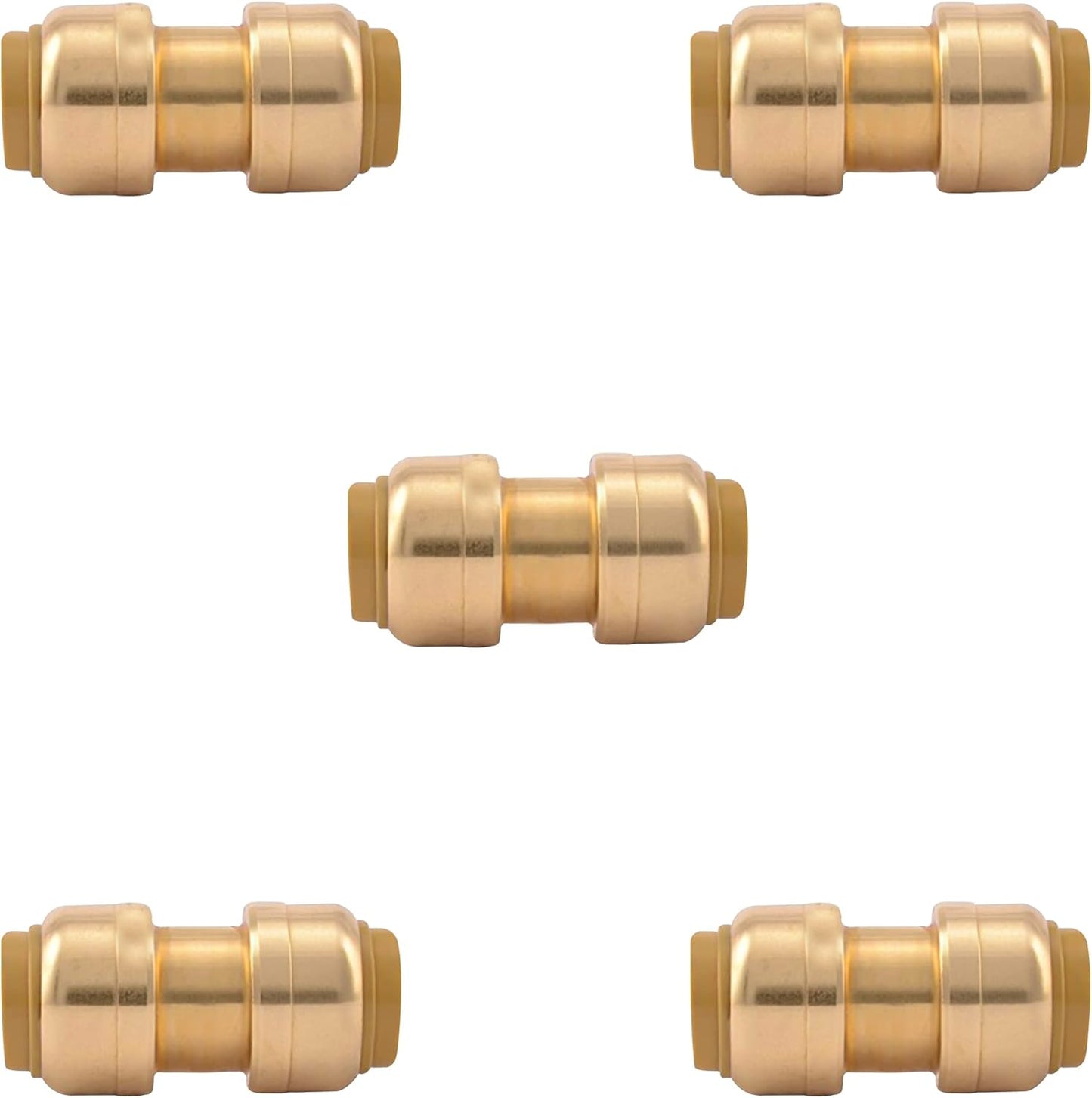 1/2" x 1/2" - 3/4" x 3/4" Pushfit Straight Coupling, PEX Brass Push-fit Coupling, Straight Coupling Push-Fit Fitting to Connect Pex, Push-to-Connect Plumbing Fittings for PEX, Copper, CPVC