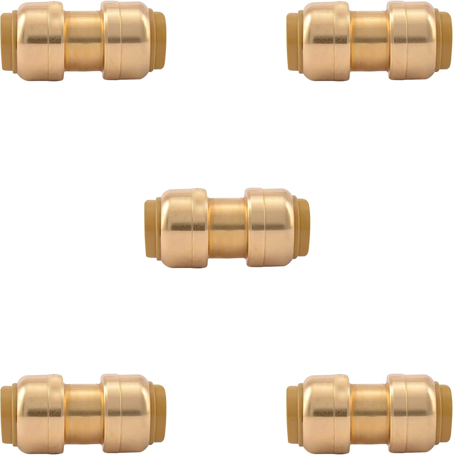 1/2" x 1/2" - 3/4" x 3/4" Pushfit Straight Coupling, PEX Brass Push-fit Coupling, Straight Coupling Push-Fit Fitting to Connect Pex, Push-to-Connect Plumbing Fittings for PEX, Copper, CPVC