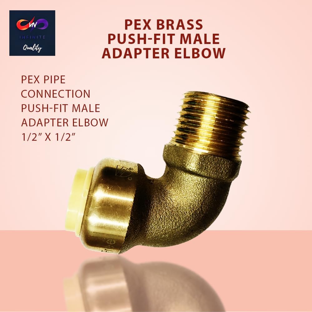1/2" x 1/2" - 3/4" x 3/4" Push fit fittings - Male NPT Threaded Elbow - Push to Connect Pex Copper CPVC - No Lead Brass