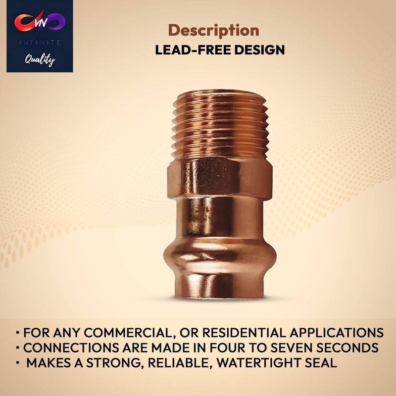 1/2" - 3/4" ProPress Fittings  Male Adapter - Pressure Copper Fitting P x Male NPT - Connection for Residential, Commercial - Durable, Reliable