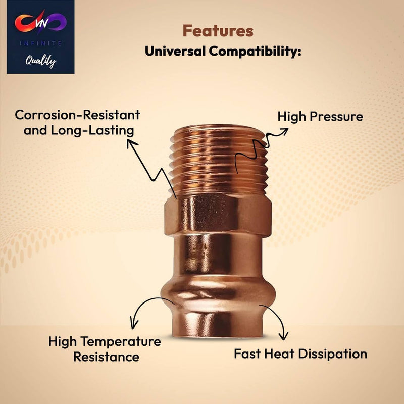 1/2" - 3/4" ProPress Fittings  Male Adapter - Pressure Copper Fitting P x Male NPT - Connection for Residential, Commercial - Durable, Reliable