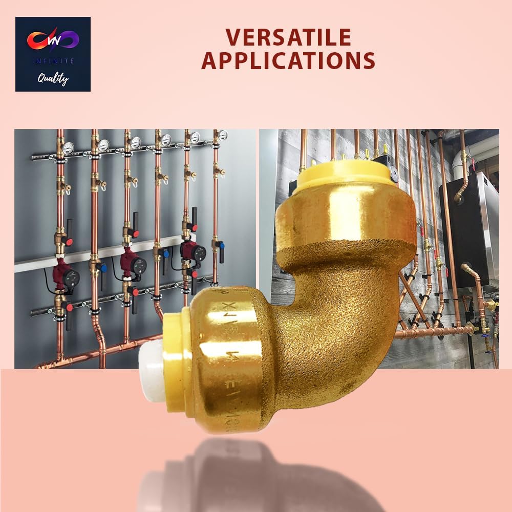 1/2" x 1/2" - 3/4" x  3/4" 90 Degree Elbow Push Fit - Plumbing Fittings - PEX Fitting - Push to Connect Brass Plumbing Fitting - For PEX Pipe Copper CPVC