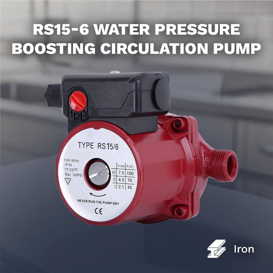 110V 130W Water Pressure Booster Pump 3-Speed Cast Iron Hot Water Circulation Recirculating Pump 3/4 NPT for Floor Boiler Hot Water Heater System (RS15/6-130 Red)
