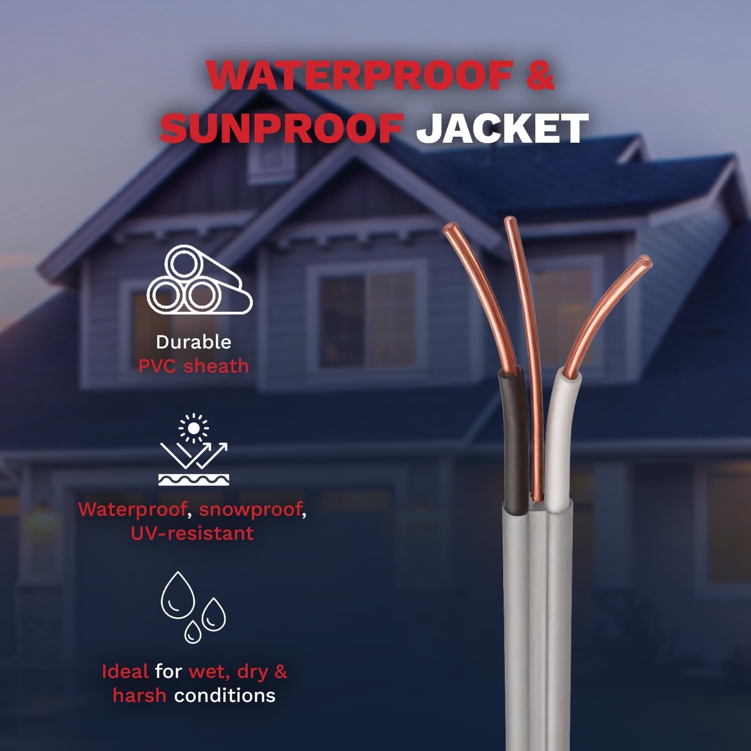 10/2 UF-B Wire 10 Gauge Outdoor Direct Burial Electrical Underground Cable 10AWG 2 Connector Insulated Jacket Gray 25ft-50ft-100ft